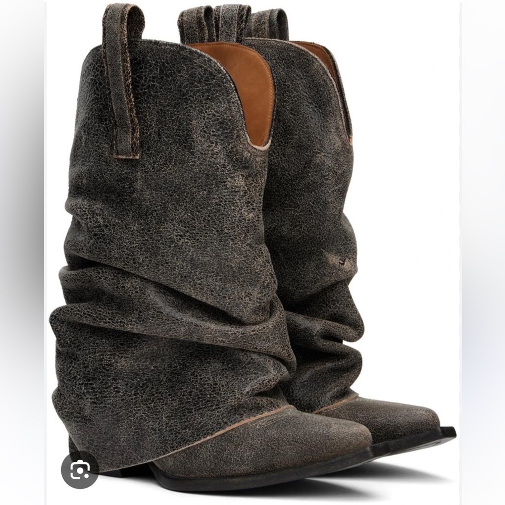 R13 Distressed Black Cowboy Boots